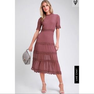 Lulu’s DREAMING OF YOU MAUVE SWISS DOT MIDI DRESS